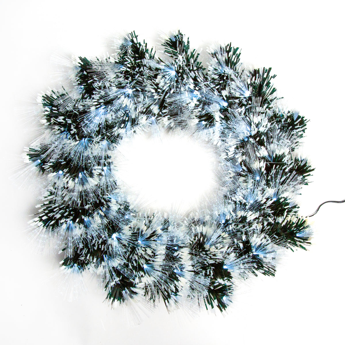 Christmas Wreath with White Tips and White Fibre Optics - Dark Green (60cm)