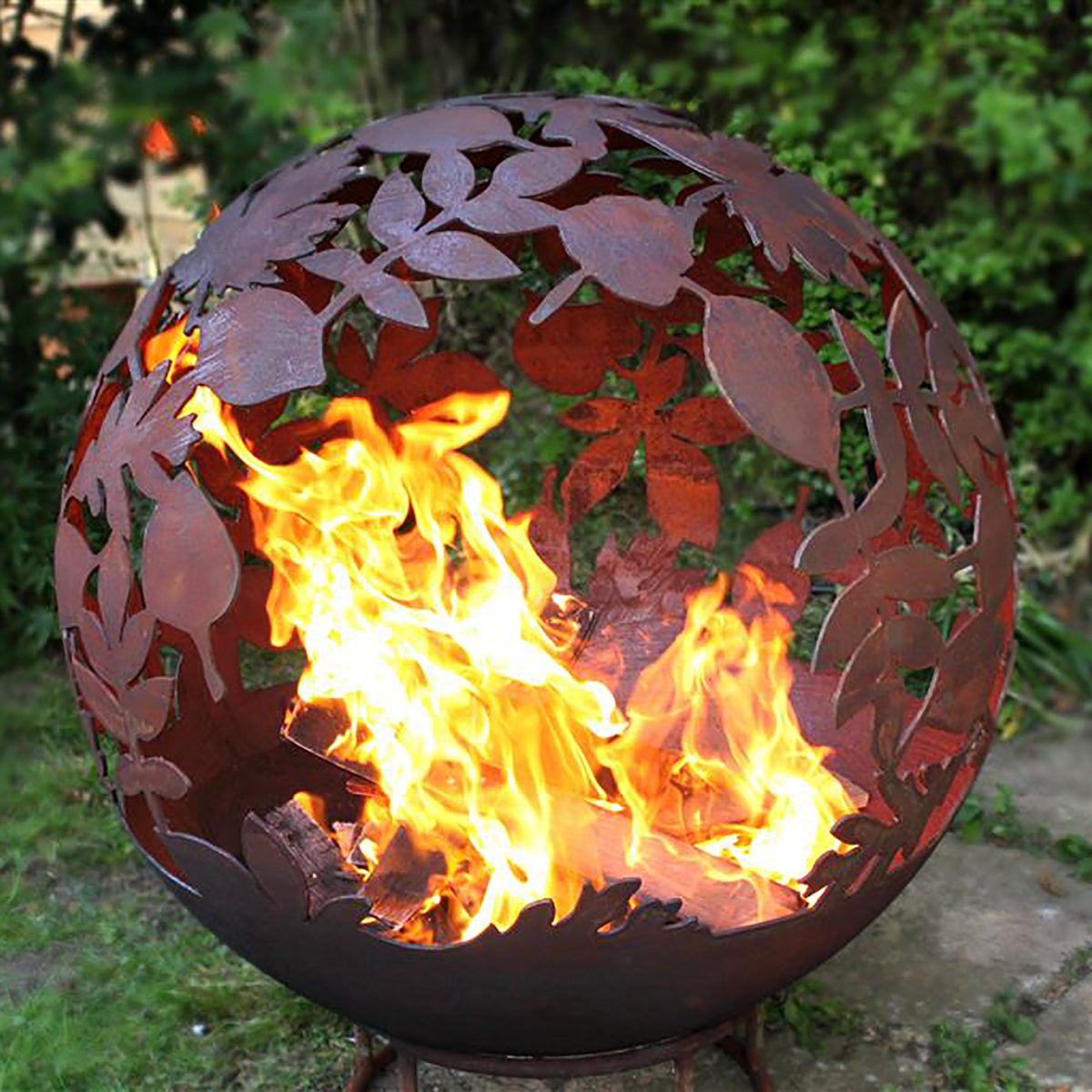 Garden Fire Ball 70cm Leaf Design with Rust Finish