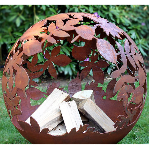 Garden Fire Ball 70cm Leaf Design with Rust Finish - Garden Trends