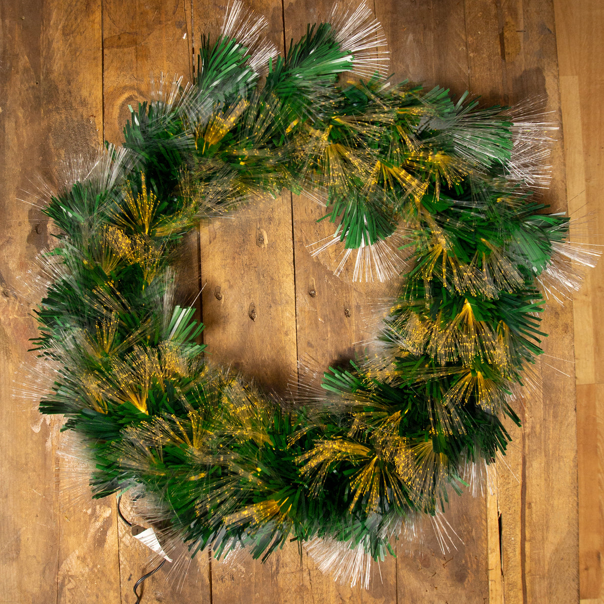 Christmas Wreath with Warm White Fibre Optics - Green 60cm
