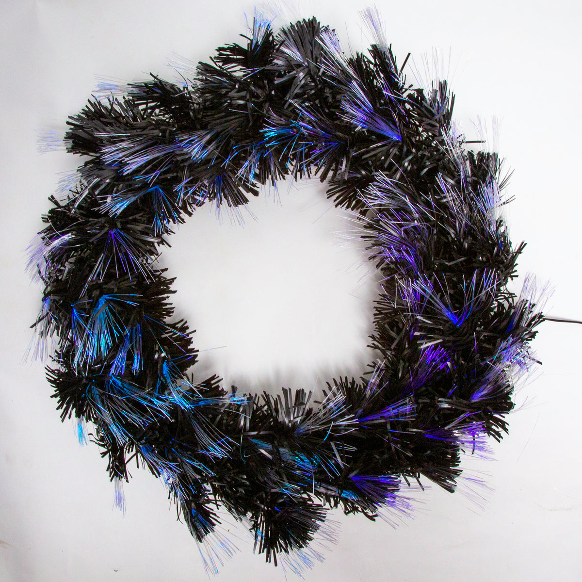 Christmas Wreath with Multi Colour Fibre Optic Lights - Black 60cm