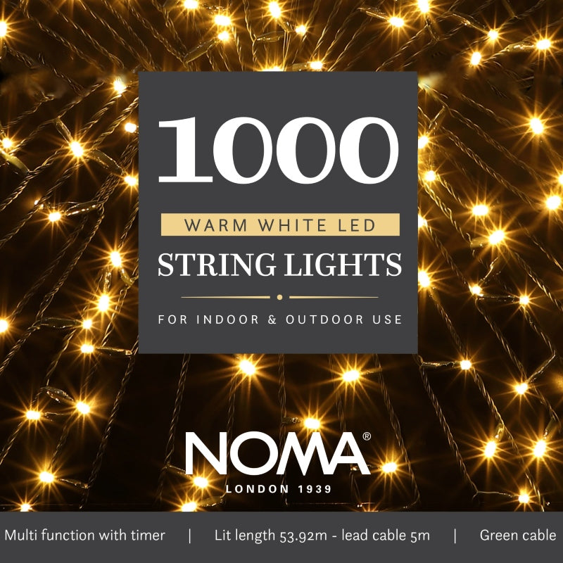Noma Christmas 120, 240, 360, 480, 720, 1000 Multifunction String Lights with Green Cable - Warm White