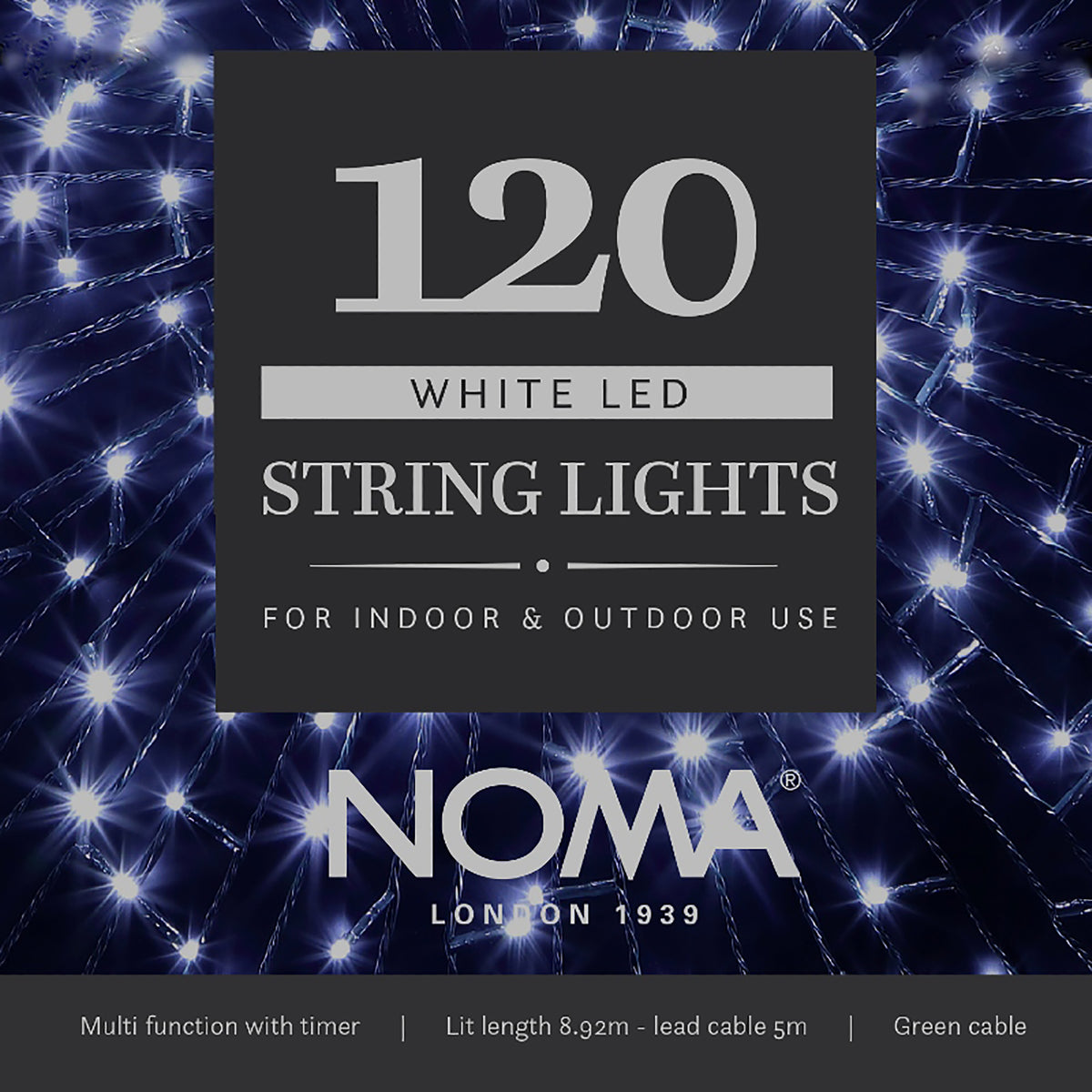 Noma Christmas 120, 240, 360, 480, 720, 1000 Multifunction Lights with Green Cable- White