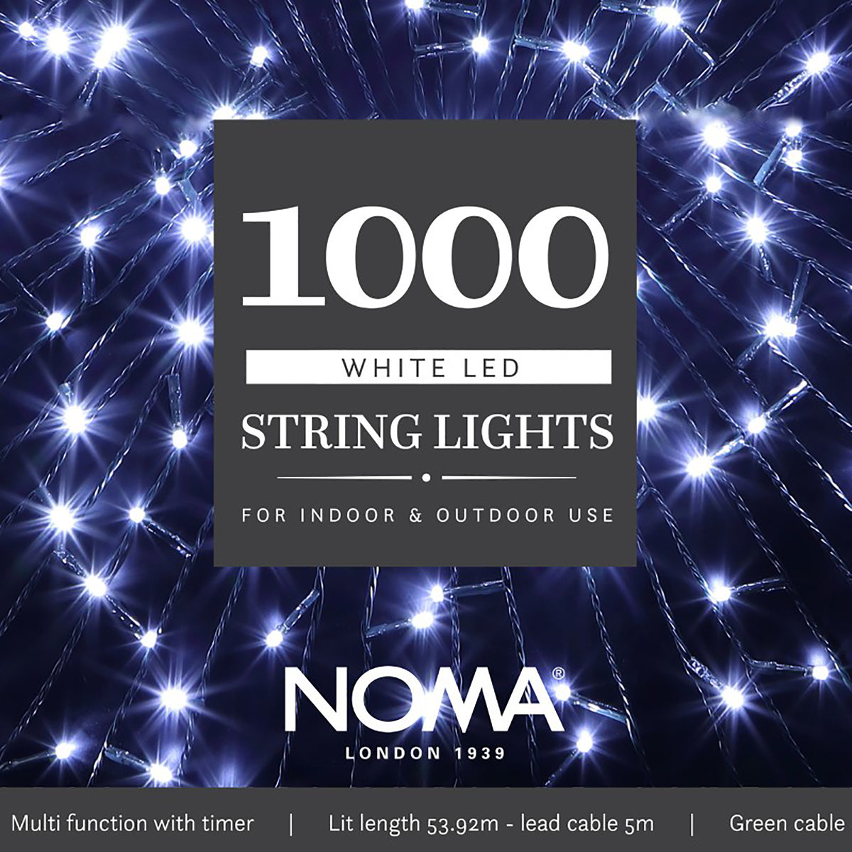 Noma Christmas 120, 240, 360, 480, 720, 1000 Multifunction Lights with Green Cable- White
