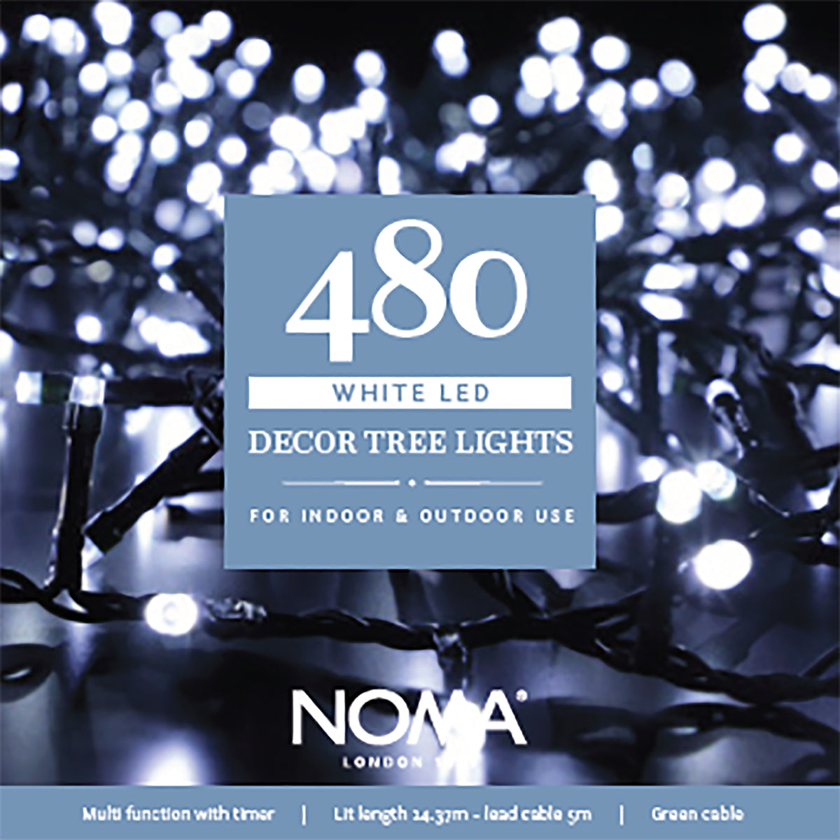 Noma Bright White Outdoor Decor Christmas Tree LED Lights With Green Cable 480, 720, 960