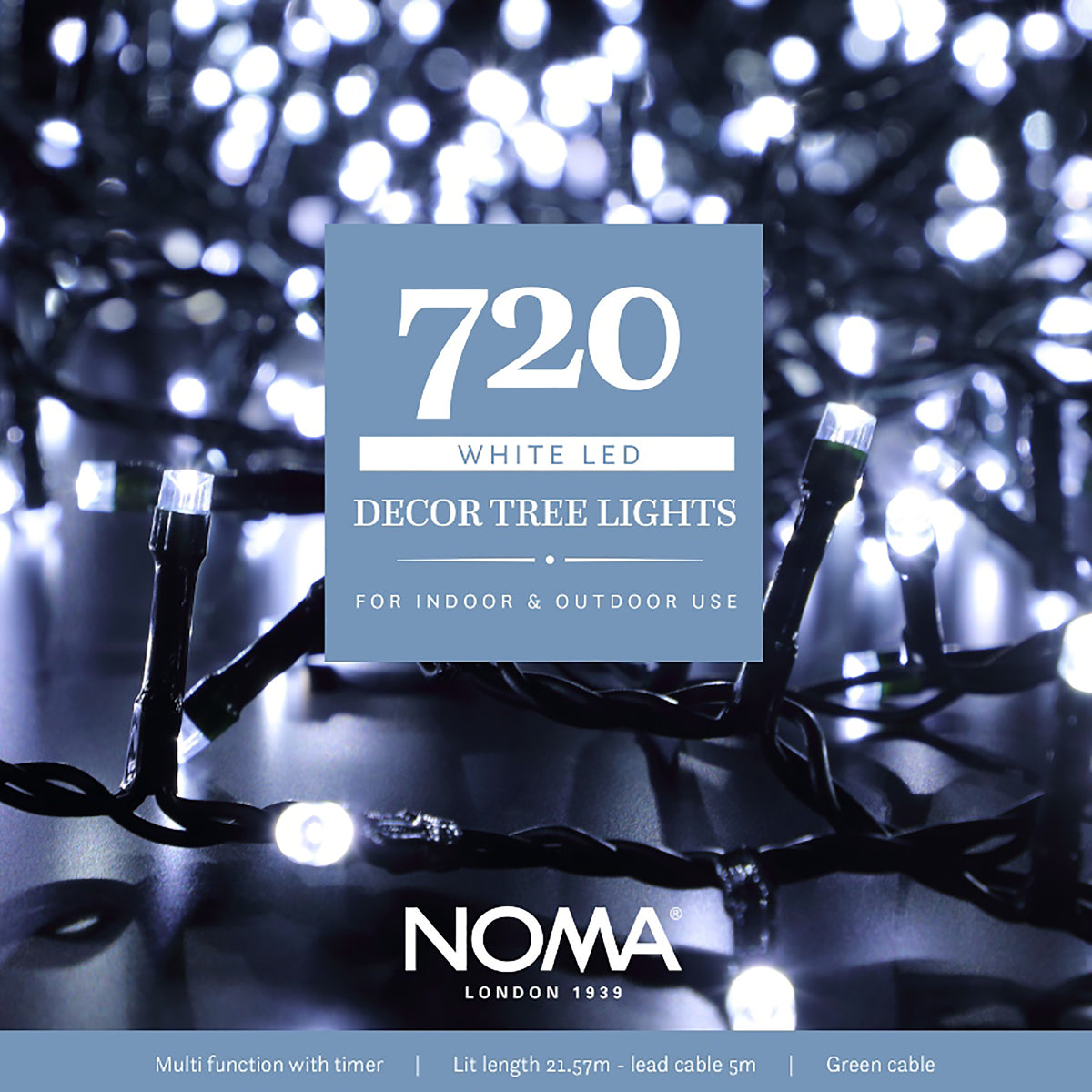 Noma Bright White Outdoor Decor Christmas Tree LED Lights With Green Cable 480, 720, 960