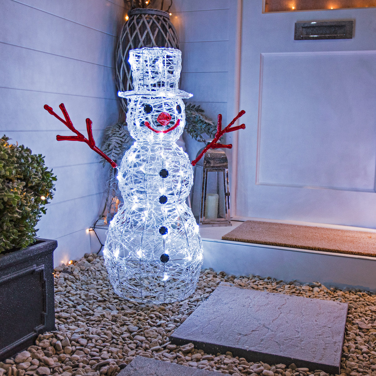 Christmas Snowman Lights - 80cm Acrylic Pre-Lit Snowmen with 80 White LED Lights
