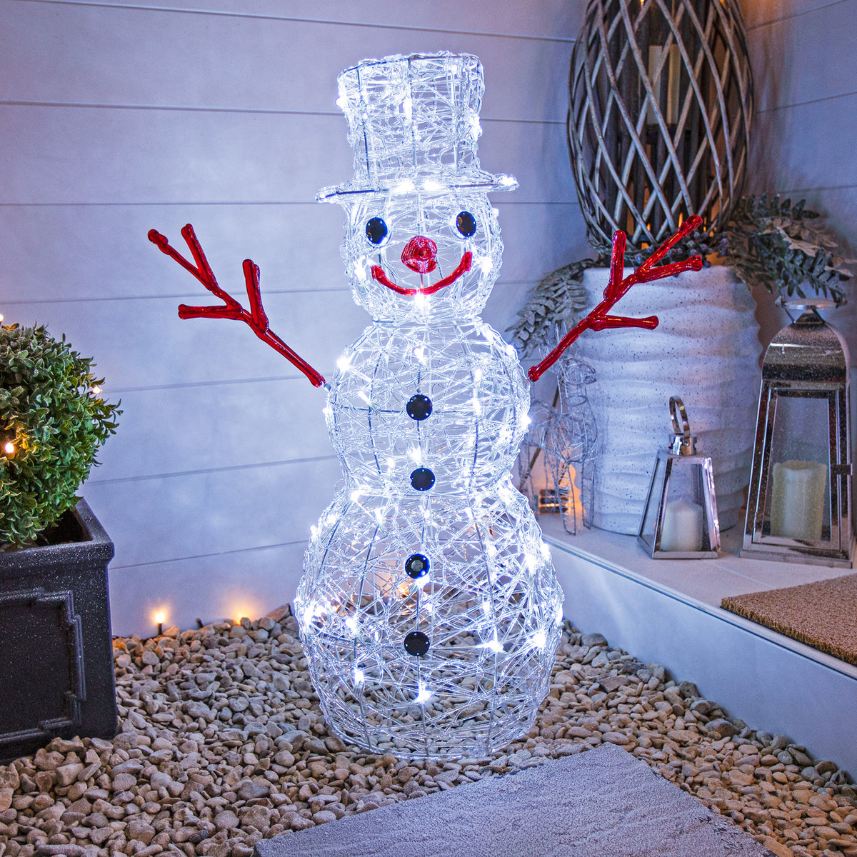 Christmas Snowman Lights - 80cm Acrylic Pre-Lit Snowmen with 80 White LED Lights