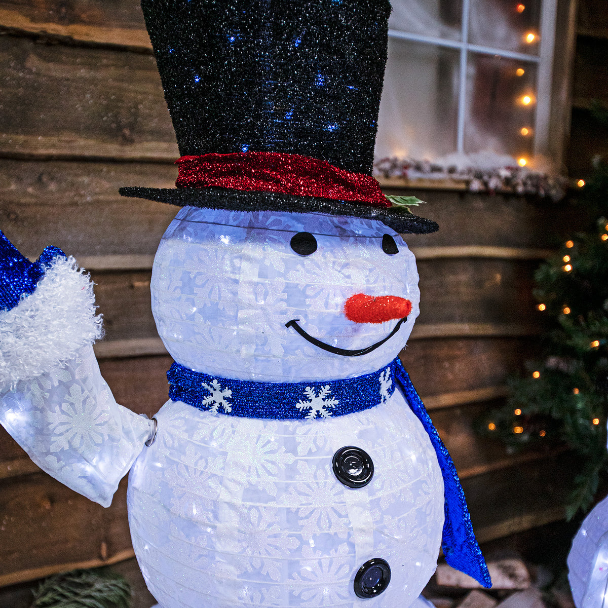 Set Of 3 Pop-Up Snowmen Family with White LED Lights and Timer