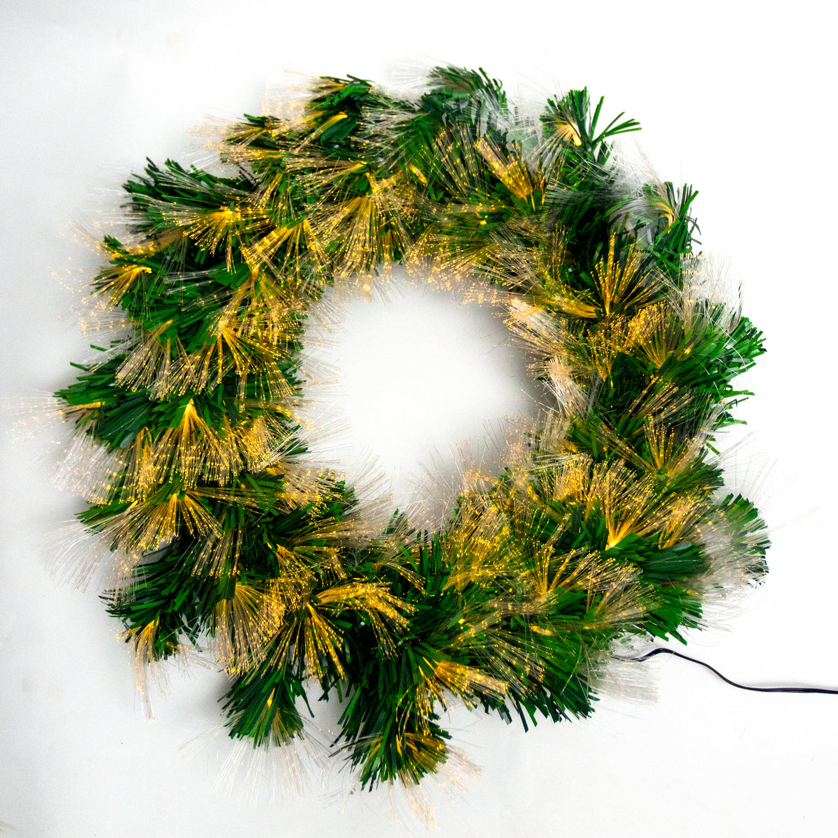 Christmas Wreath with Warm White Fibre Optics - Green 60cm