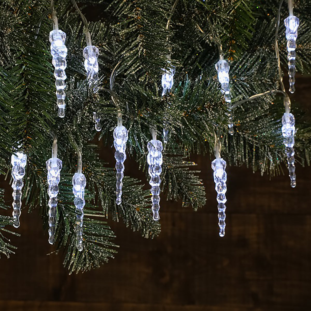 Noma Christmas Fit &amp; Forget 20 White Icicle Drop LED Lights- Battery Operated