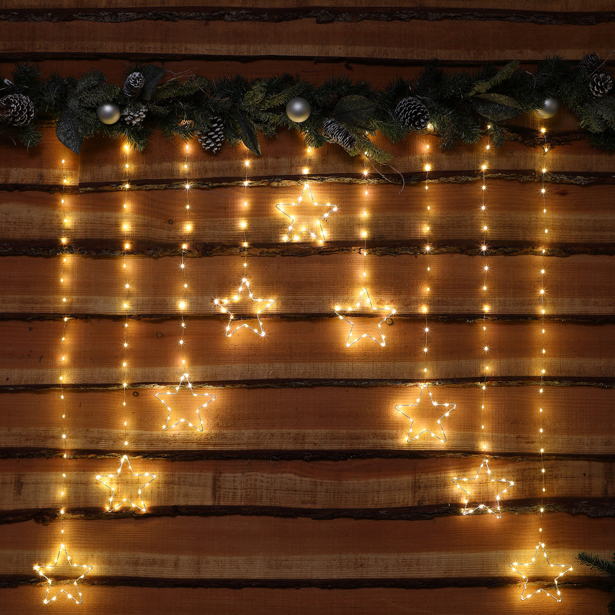 Noma Christmas Warm White 300 Micro LED Star Curtain with Silver Wire