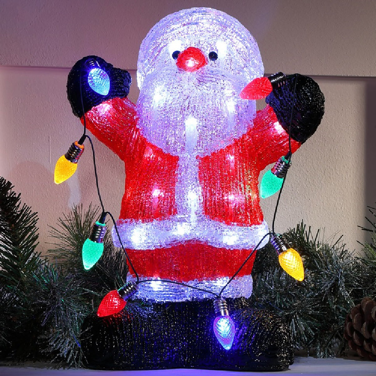 Noma Christmas 35CM Acrylic Santa With String Lights and Timer