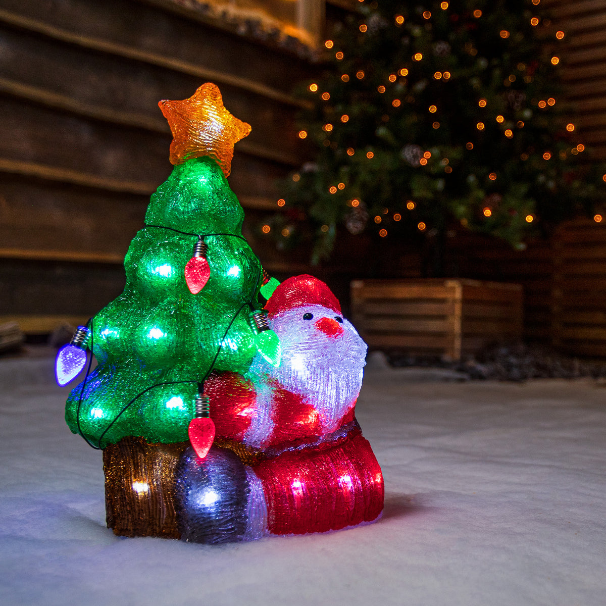 41CM Acrylic Santa and Christmas Tree With Lights and Timer