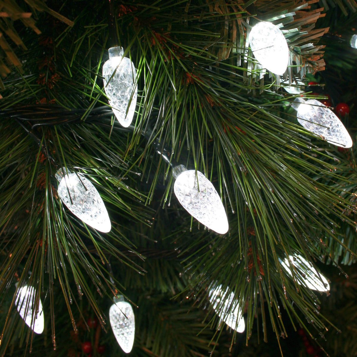100 Multifunction White LED Faceted Cone Garland Lights with Green Cable
