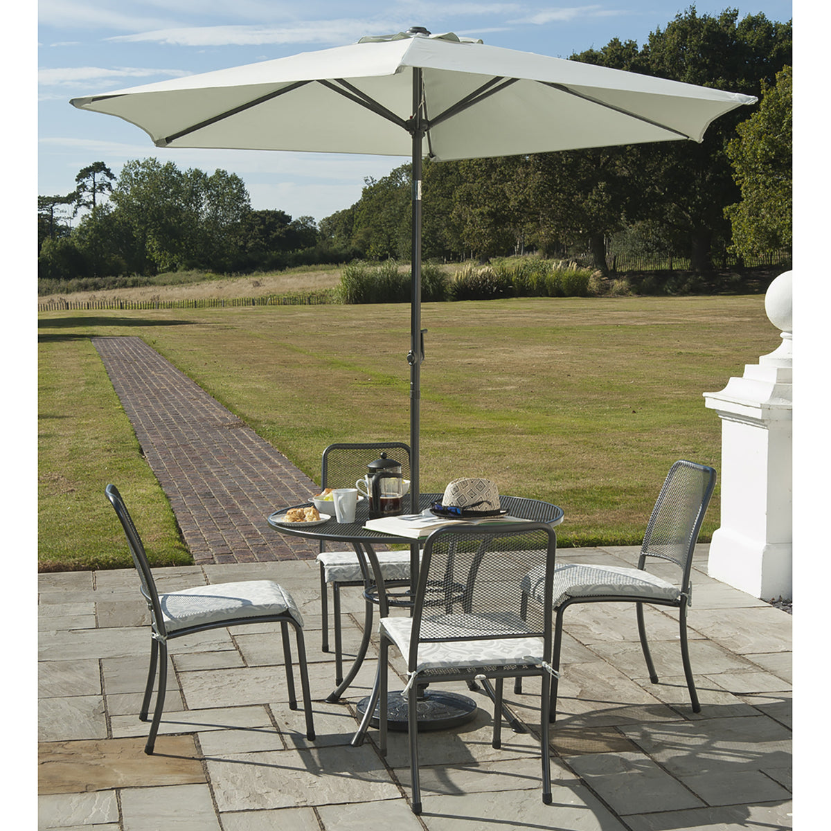 Alexander Rose Portofino 4 Seater Metal Garden Furniture Set with Round Table &amp; Side Chairs
