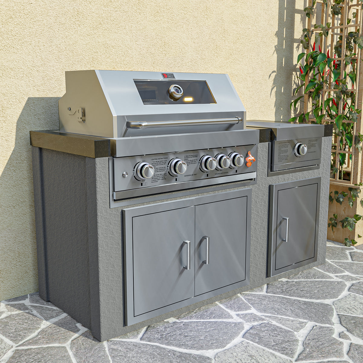 Draco Grills Avalon Stainless Steel Outdoor Kitchen with 4 Burner Barbecue and Side Burner