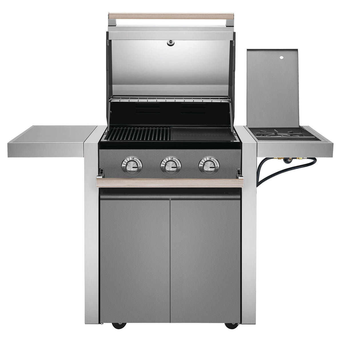 BeefEater 1500 Series 3 Burner Gas Barbecue with Cabinet Trolley and Side Burner