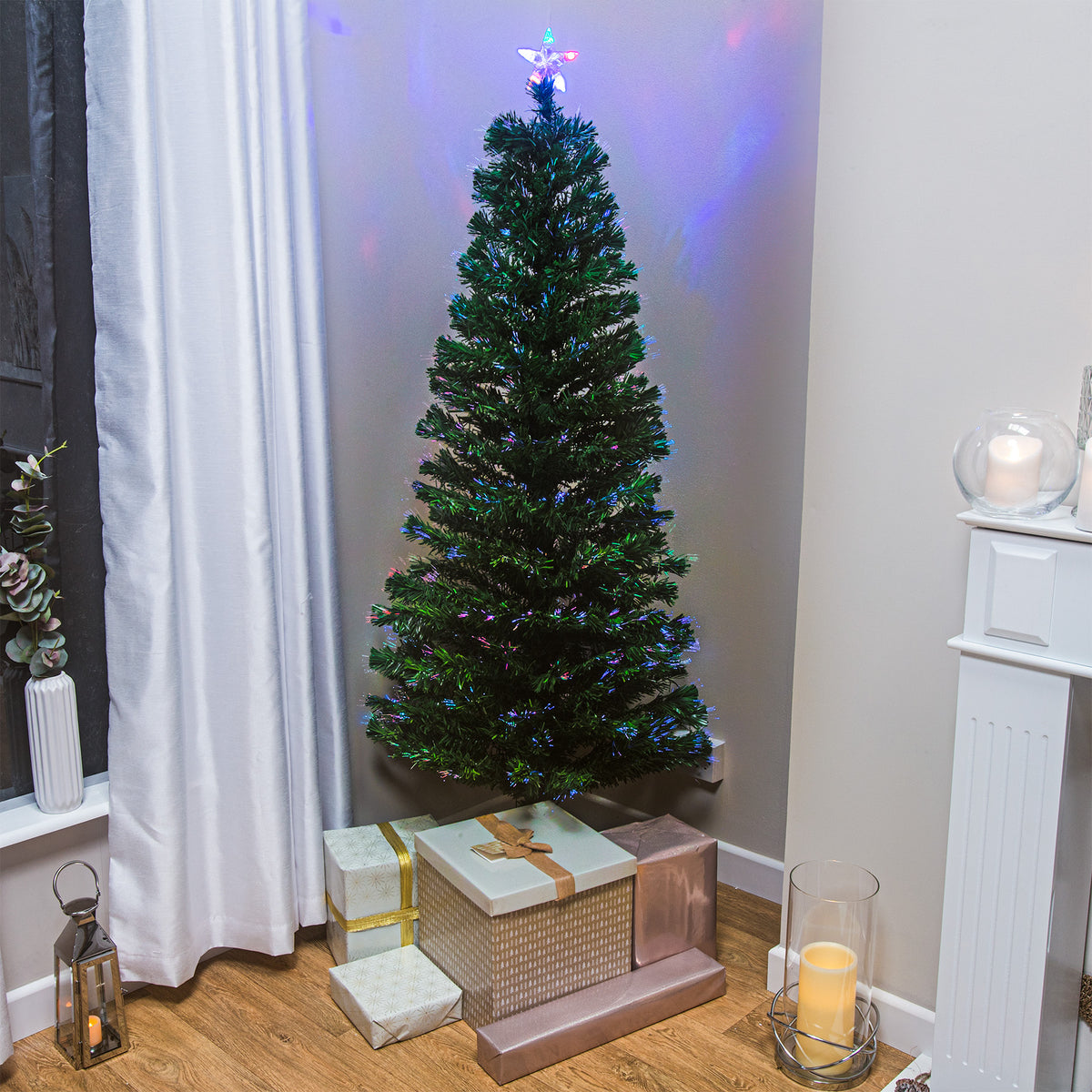 Fibre Optic Green Christmas Tree 2ft to 6ft with Multicoloured Fibre Optic Lights