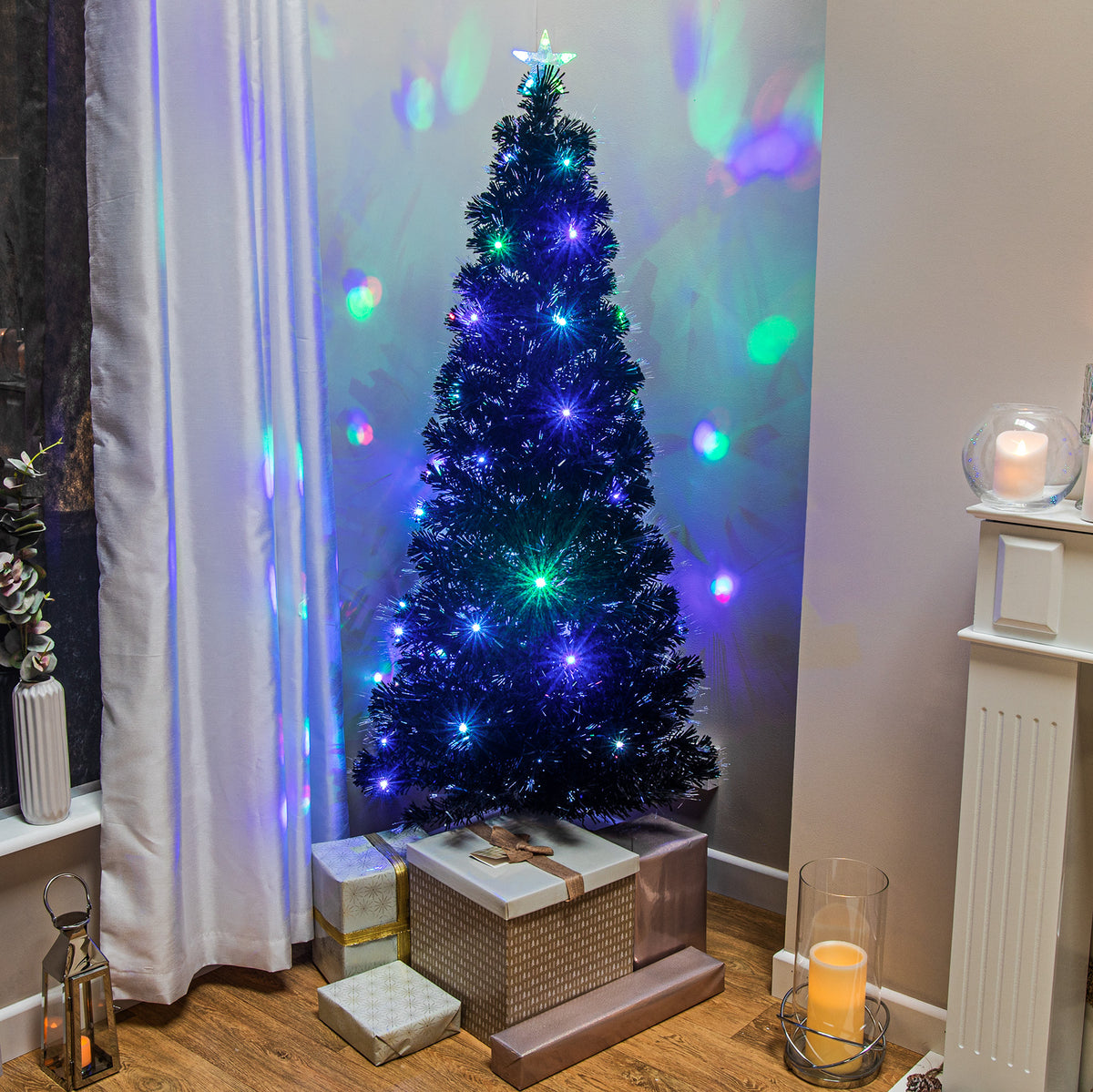 Multicoloured Fibre Optic Black Christmas Tree with LED lights 2ft to Black Christmas Tree With White Lights