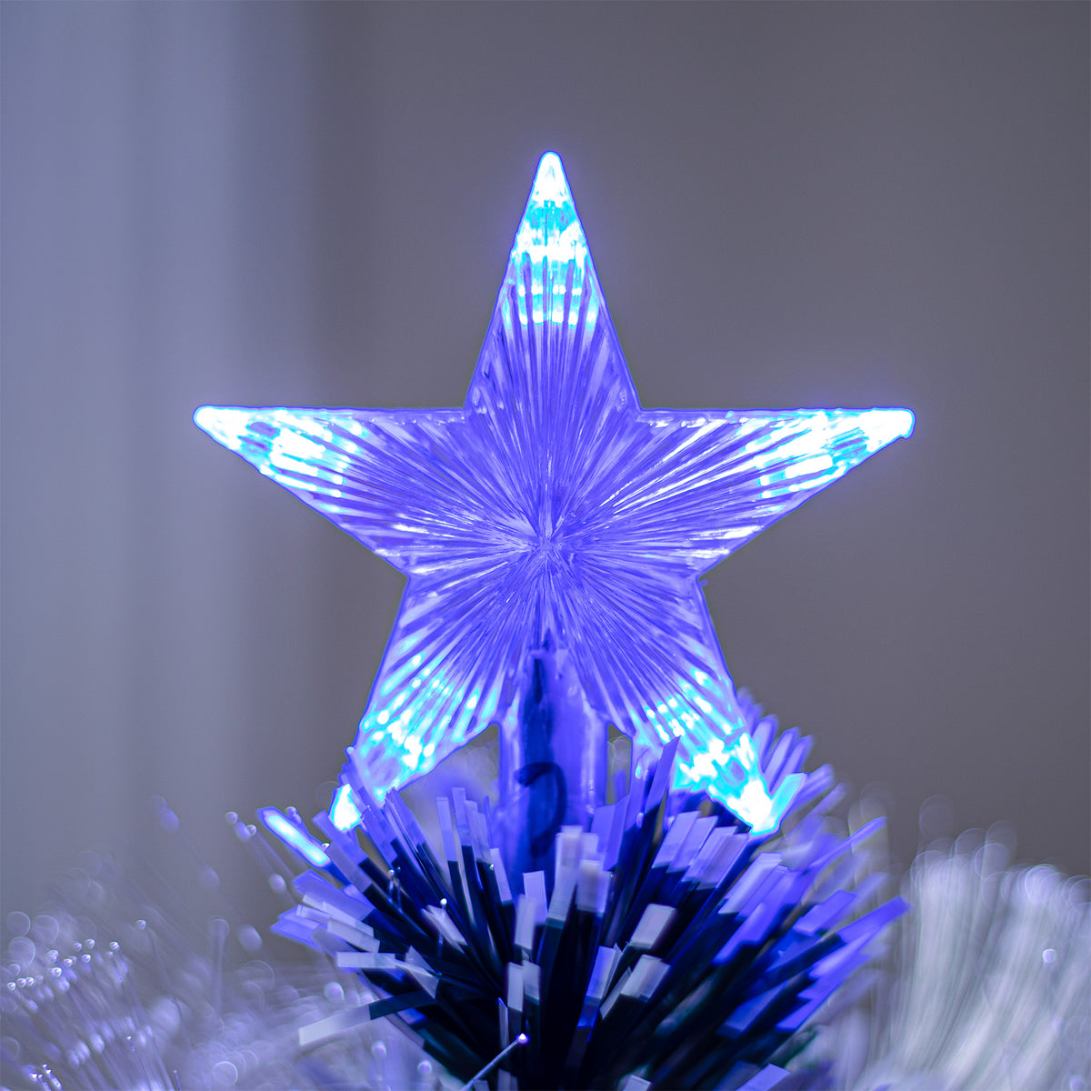 Green Christmas Tree 2ft to 6ft with Blue LED Lights and Stars and White Fibre Optics