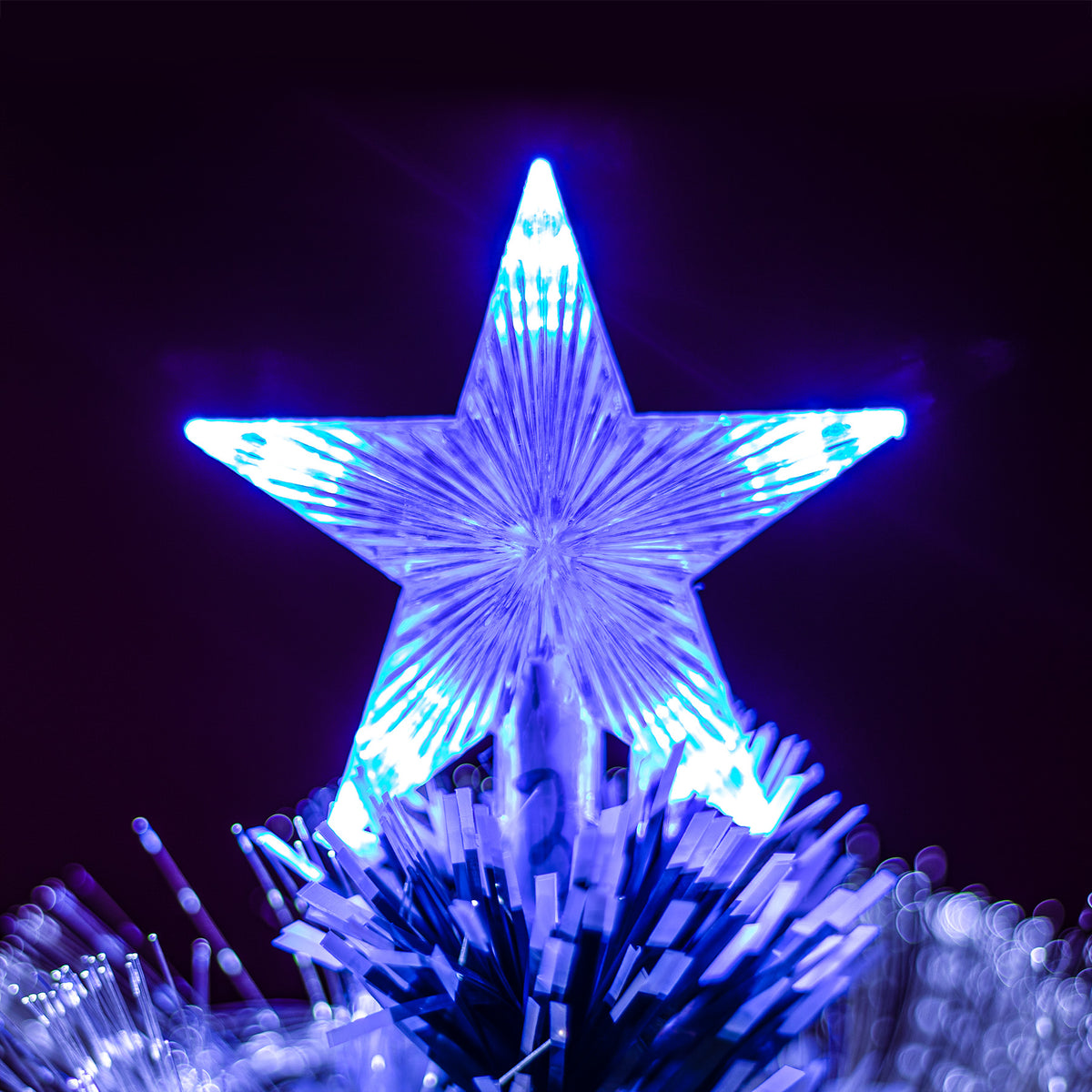 Green Christmas Tree 2ft to 6ft with White Fibre Optic and Blue LED Lights and Stars
