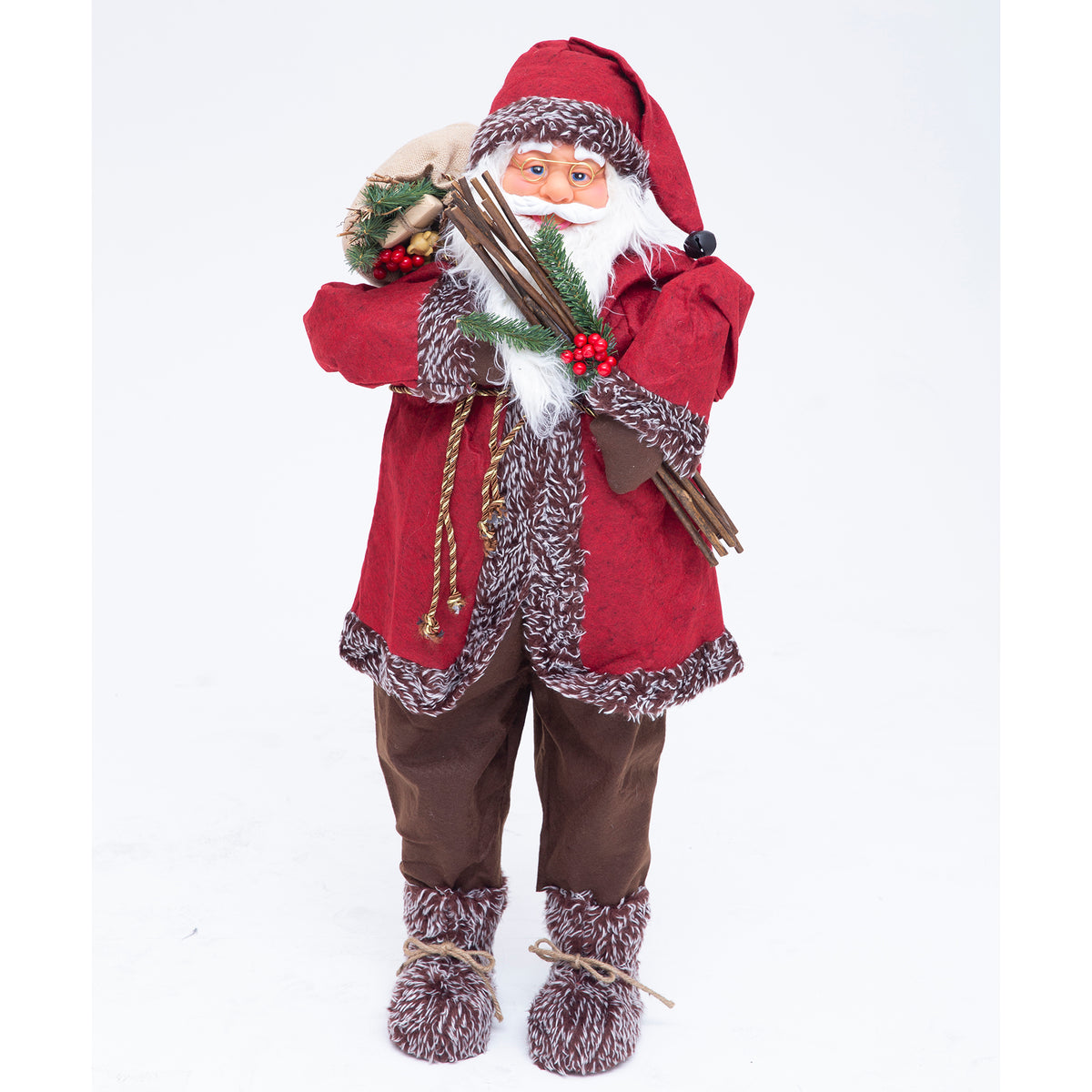 3ft (90cm) Traditional Standing Santa Father Christmas Figure with Sticks and Sack