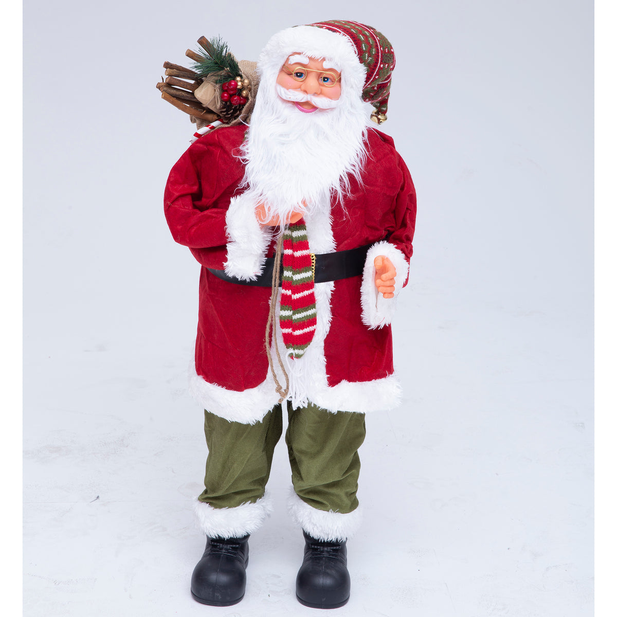 3ft (90cm) Traditional Standing Santa Father Christmas Figure with Scarf and Sack