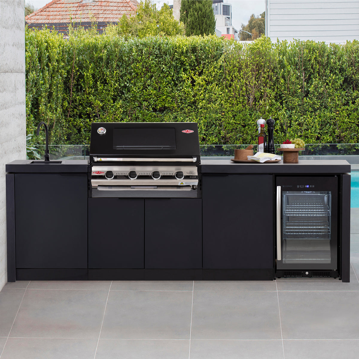 BeefEater 4 Burner Cabinex Kitchen with 3000E Series Gas Barbecue, Sink and Fridge
