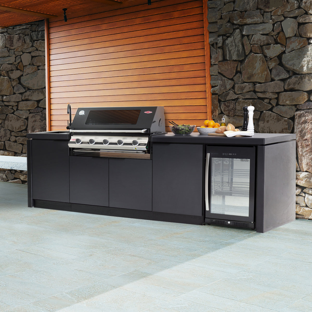 BeefEater 5 Burner 3000E Series Gas Barbecue with Cabinex Kitchen, Sink and Fridge