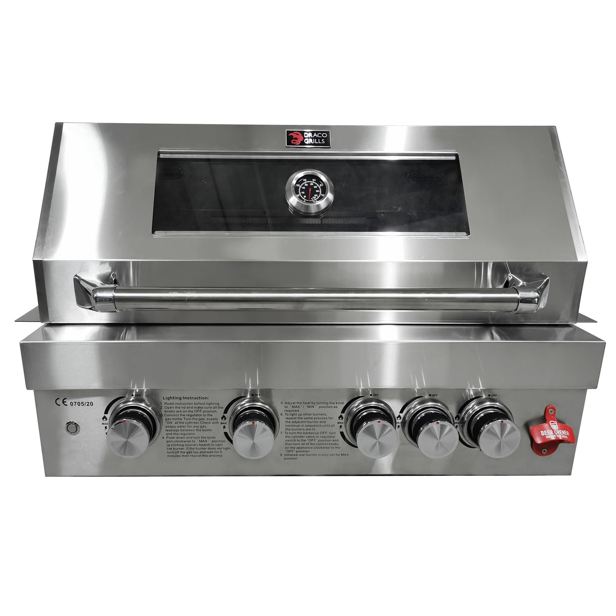 Draco Grills Z440B Deluxe 4 Burner Stainless Steel Build In Gas Barbecue