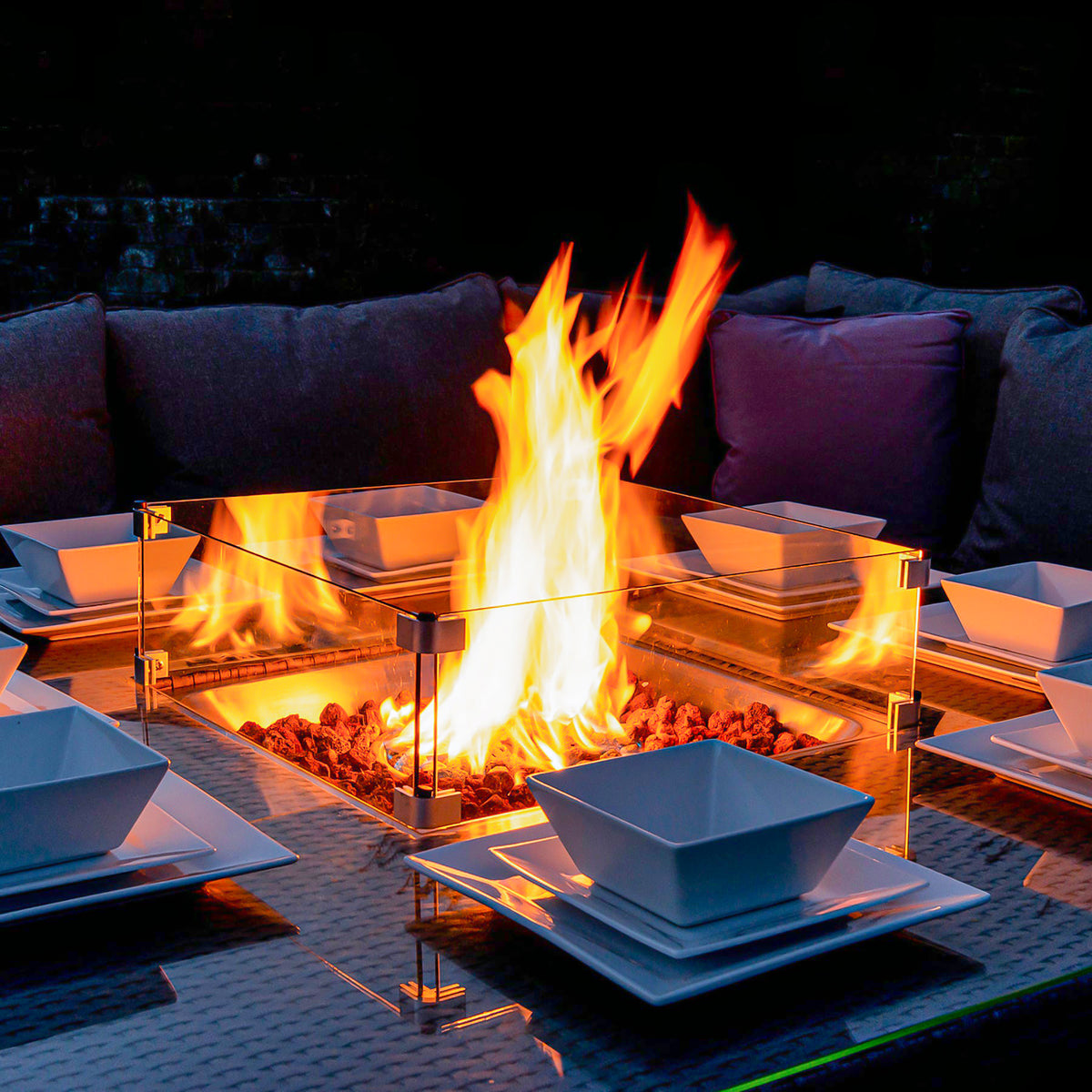 Bracken Outdoors Dakota Casual Dining Square Corner Sofa Fire Pit Garden Furniture Set