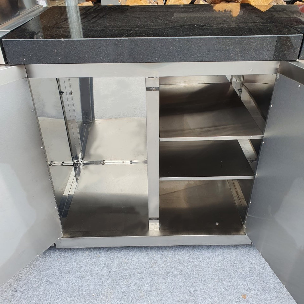 Draco Grills Outdoor Kitchen Stainless Steel Double Door Cabinet with Granite Top