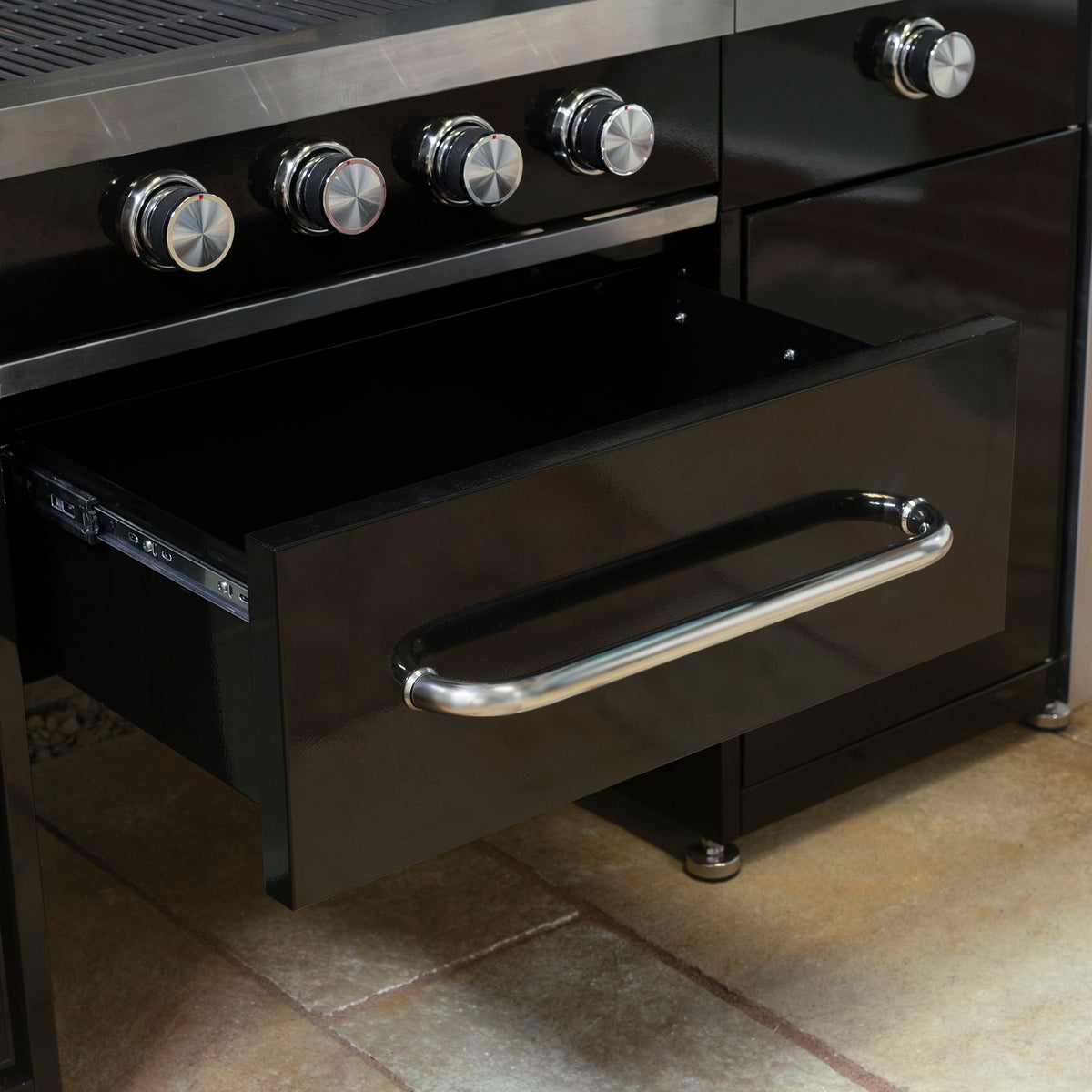 Draco Grills Black 4 Burner Gas Barbecue Outdoor Kitchen Island with Sink and Side Burner