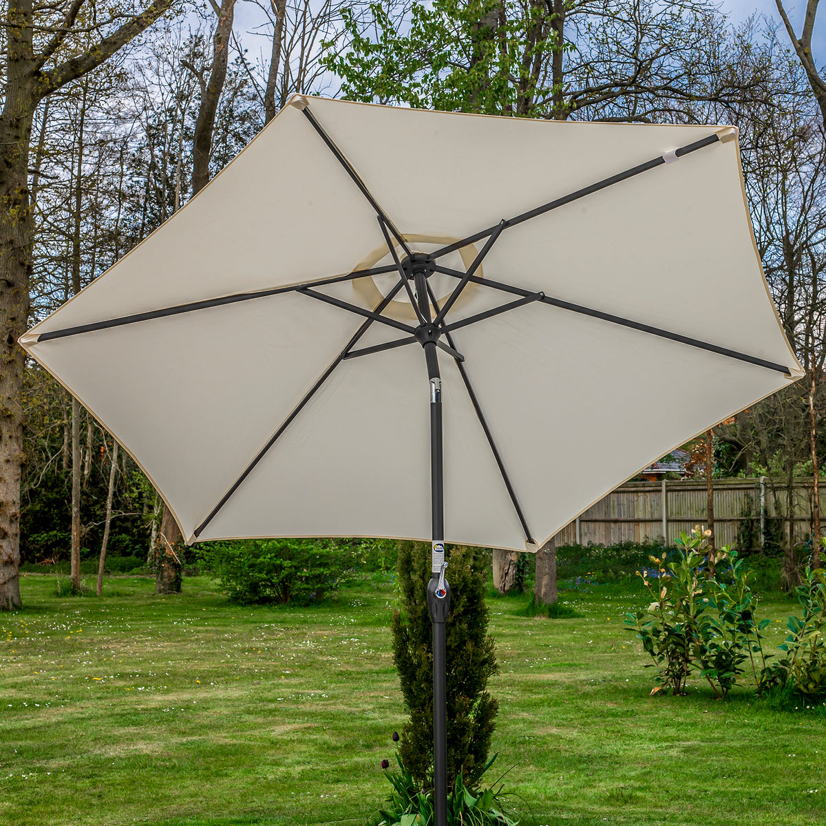 Bracken Outdoors Ecru 2.5m Crank and Tilt Round Garden Parasol - Graphite Pole