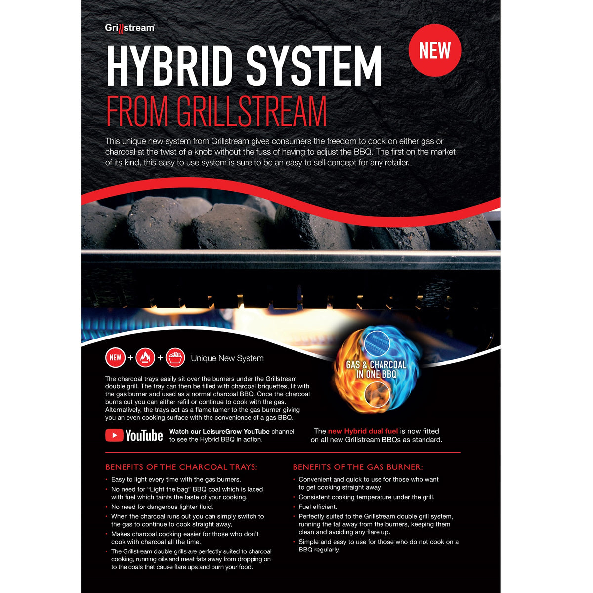 Grillstream Classic 6 Burner Hybrid Gas and Charcoal Barbecue - Matt Grey