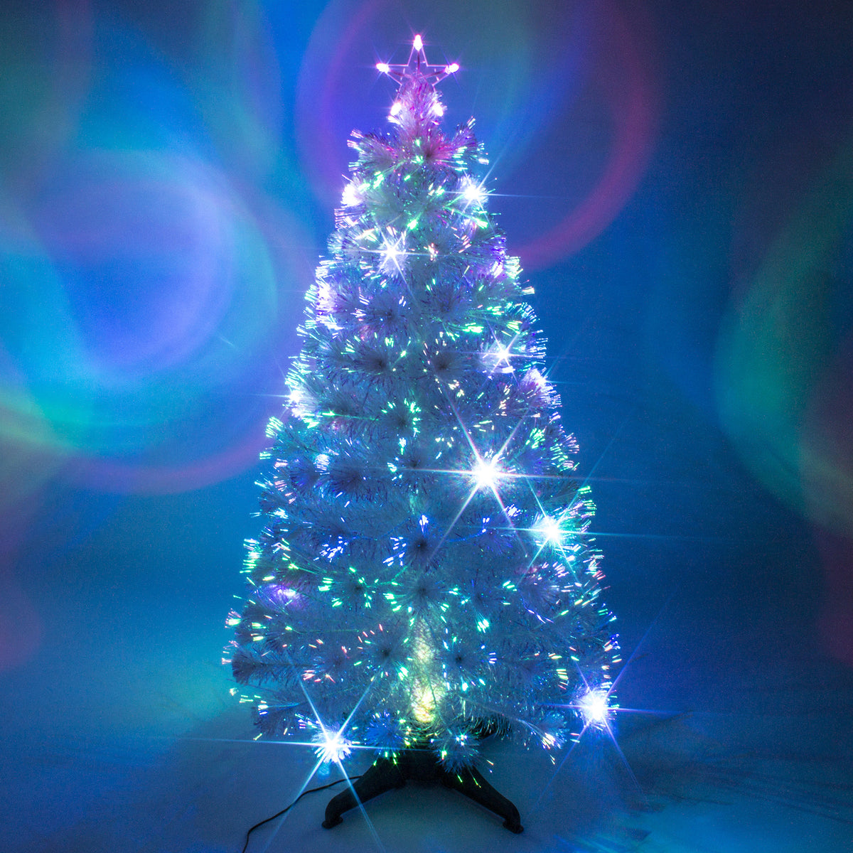White Fibre Optic Christmas Tree 2ft to 6ft with Multicoloured LED Lights