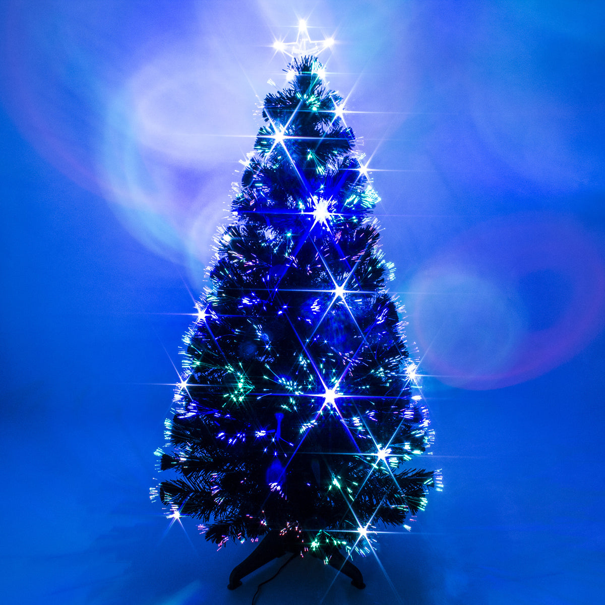 Black Fibre Optic Christmas Tree 2ft to 6ft with Multicoloured LED Lights