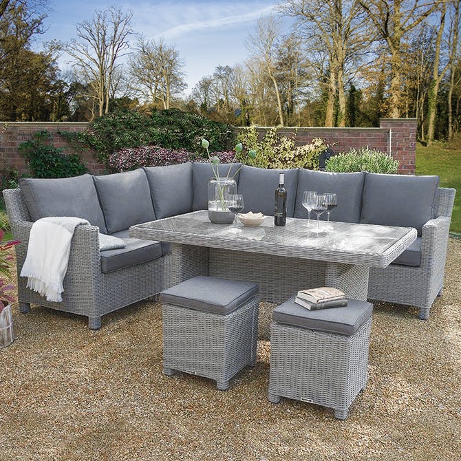 Kettler Palma Corner Right Hand White Wash Wicker Outdoor Sofa Set with Glass Top Table