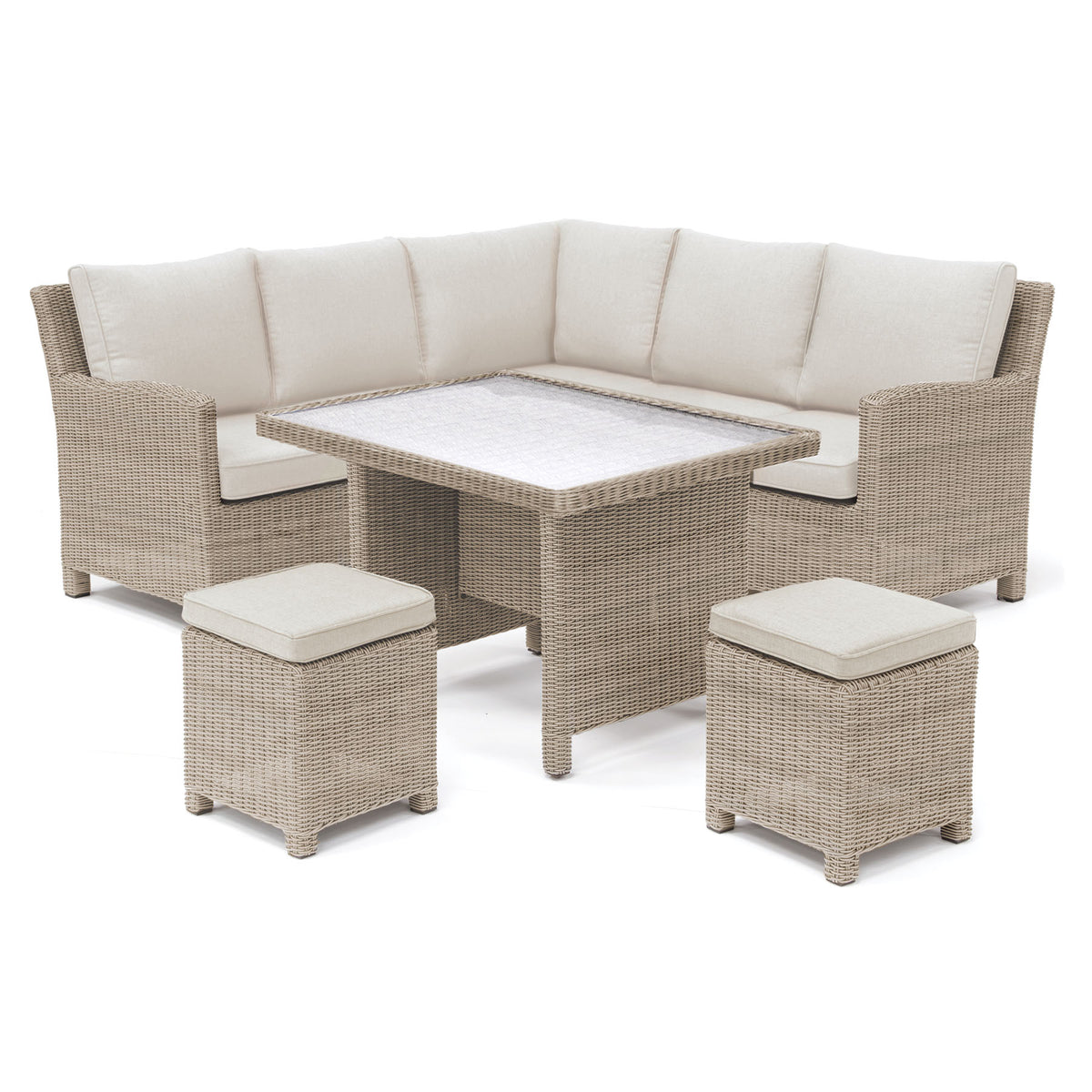 Kettler Palma Mini Corner Oyster Wicker Outdoor Sofa Set with Glass Top Table