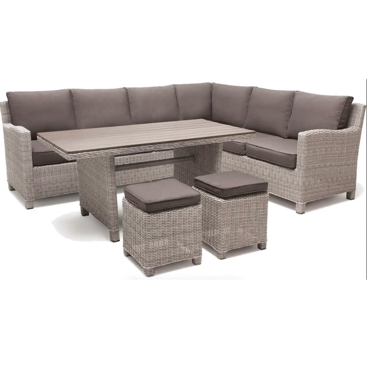 Kettler Palma Corner Left Hand White Wash Wicker Outdoor Sofa Set with Slat Top Table