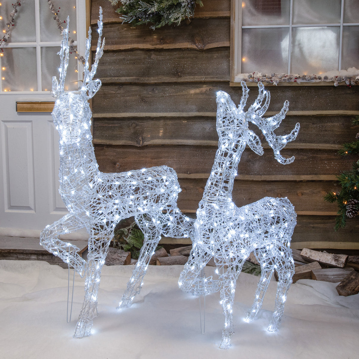 Acrylic Outdoor Light Up Standing Christmas Reindeer Stag Duo Set