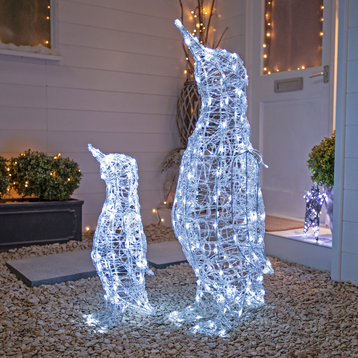 Acrylic Outdoor Light Up Stargazing Christmas Penguin Duo Set