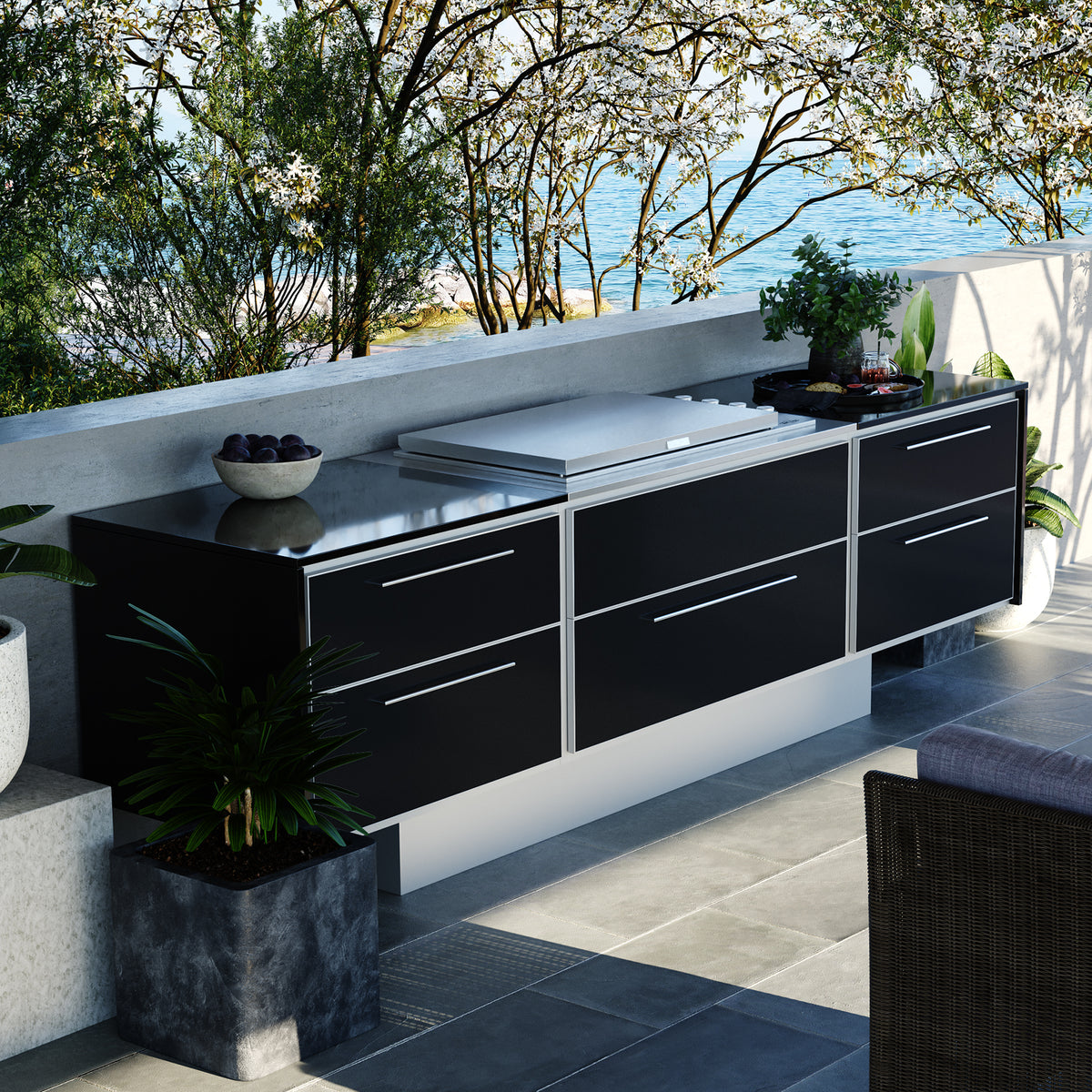 Profresco Proline Flat Lid 6 Burner Barbecue Aero Outdoor Kitchen- Black