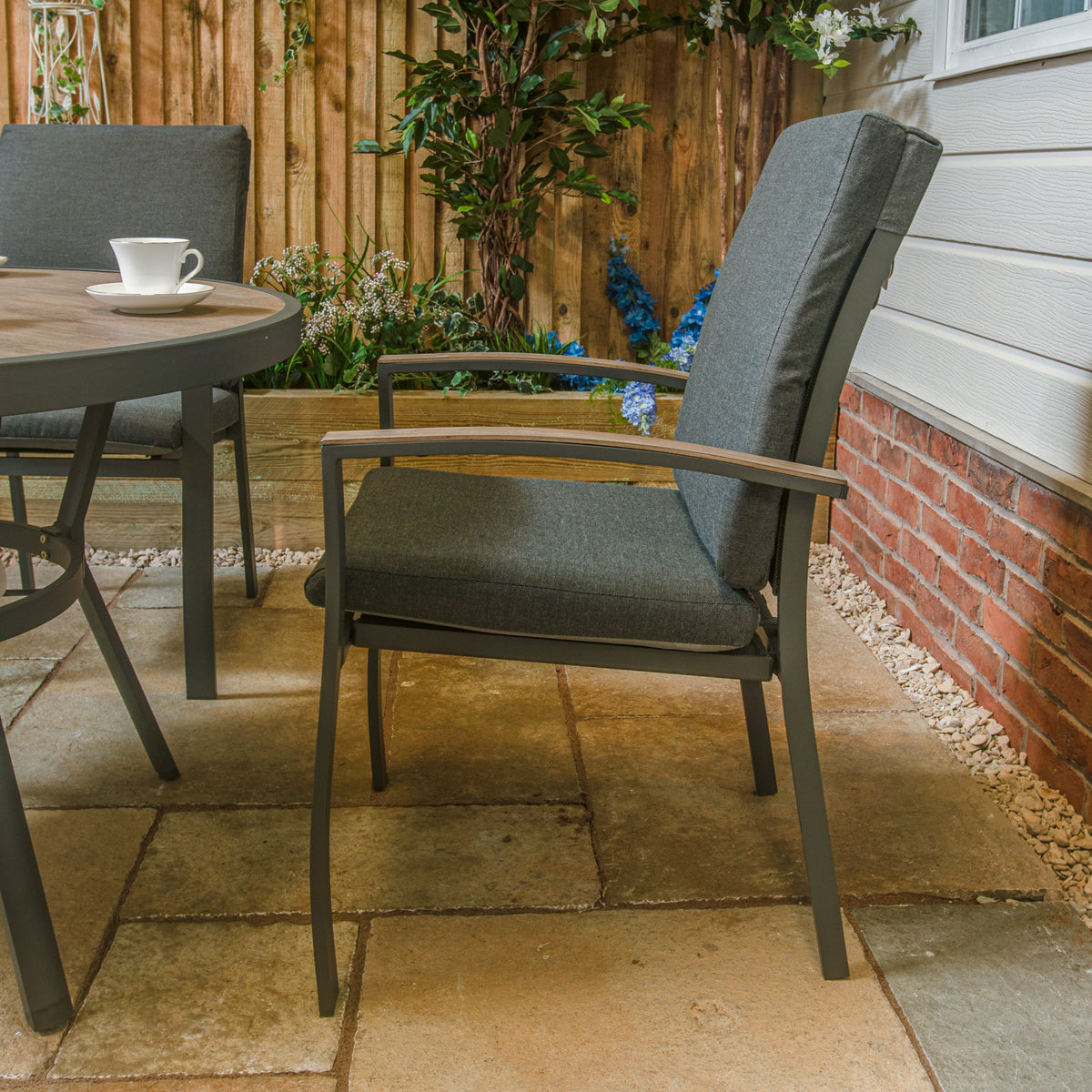 LG Outdoor Monza Aluminium 4 Seat Cushioned Armchair Garden Furniture Dining Set