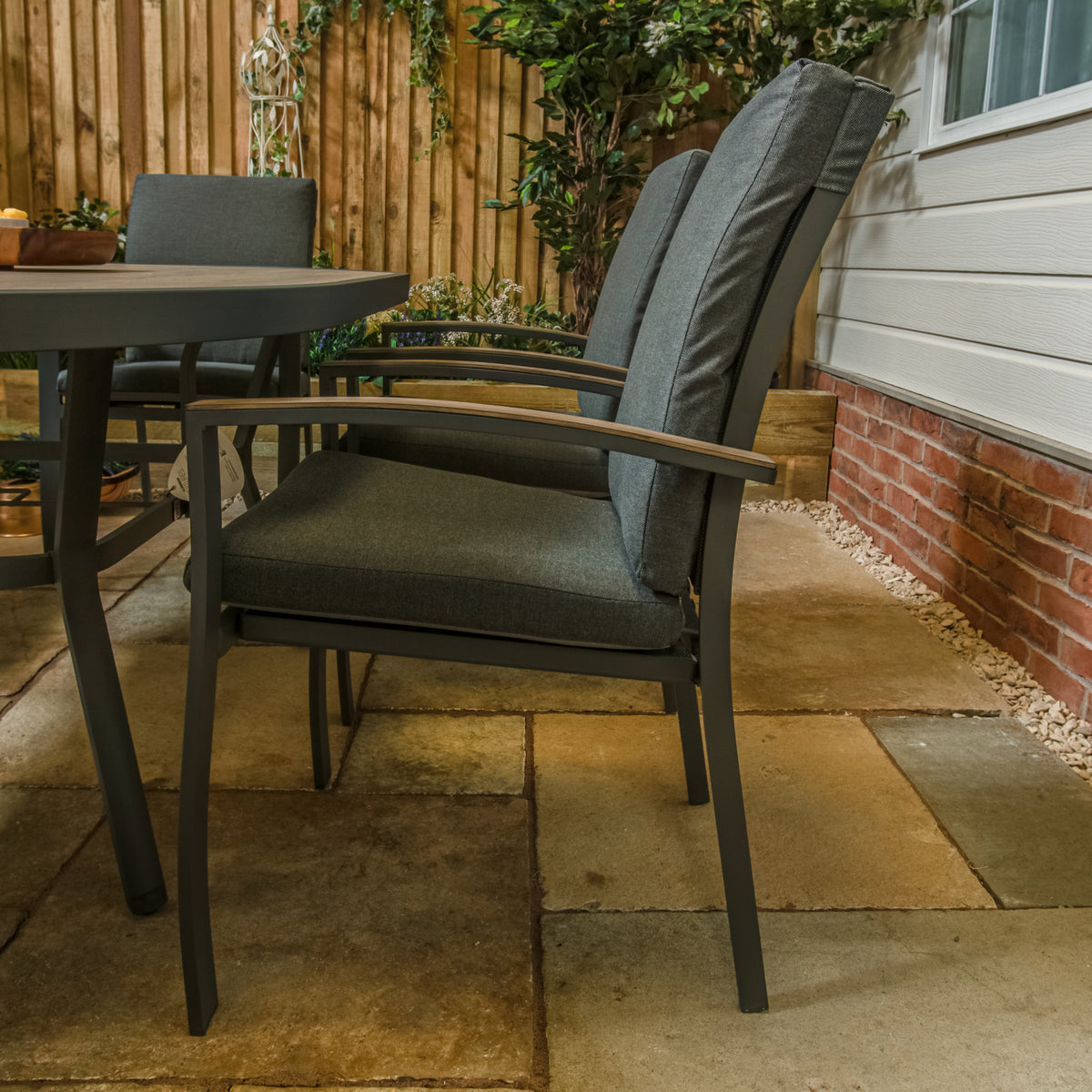 LG Outdoor Monza Aluminium 6 Seat Cushioned Armchair Garden Furniture Dining Set
