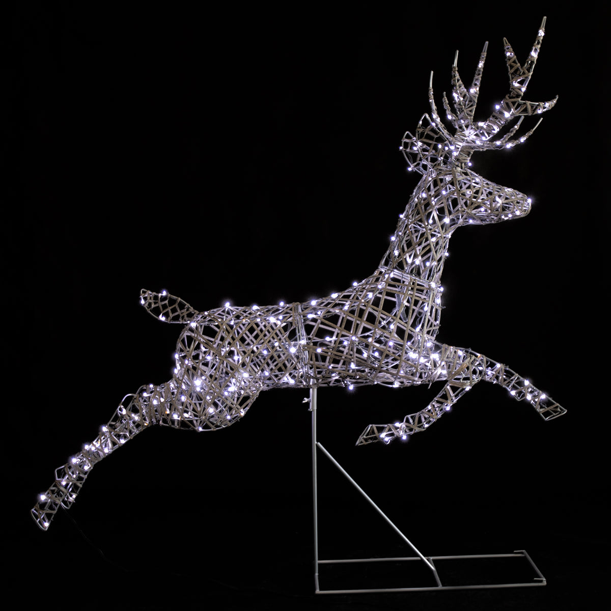 1.5M Grey Wicker Outdoor Light Up Christmas Leaping Stag With 300 White LEDS
