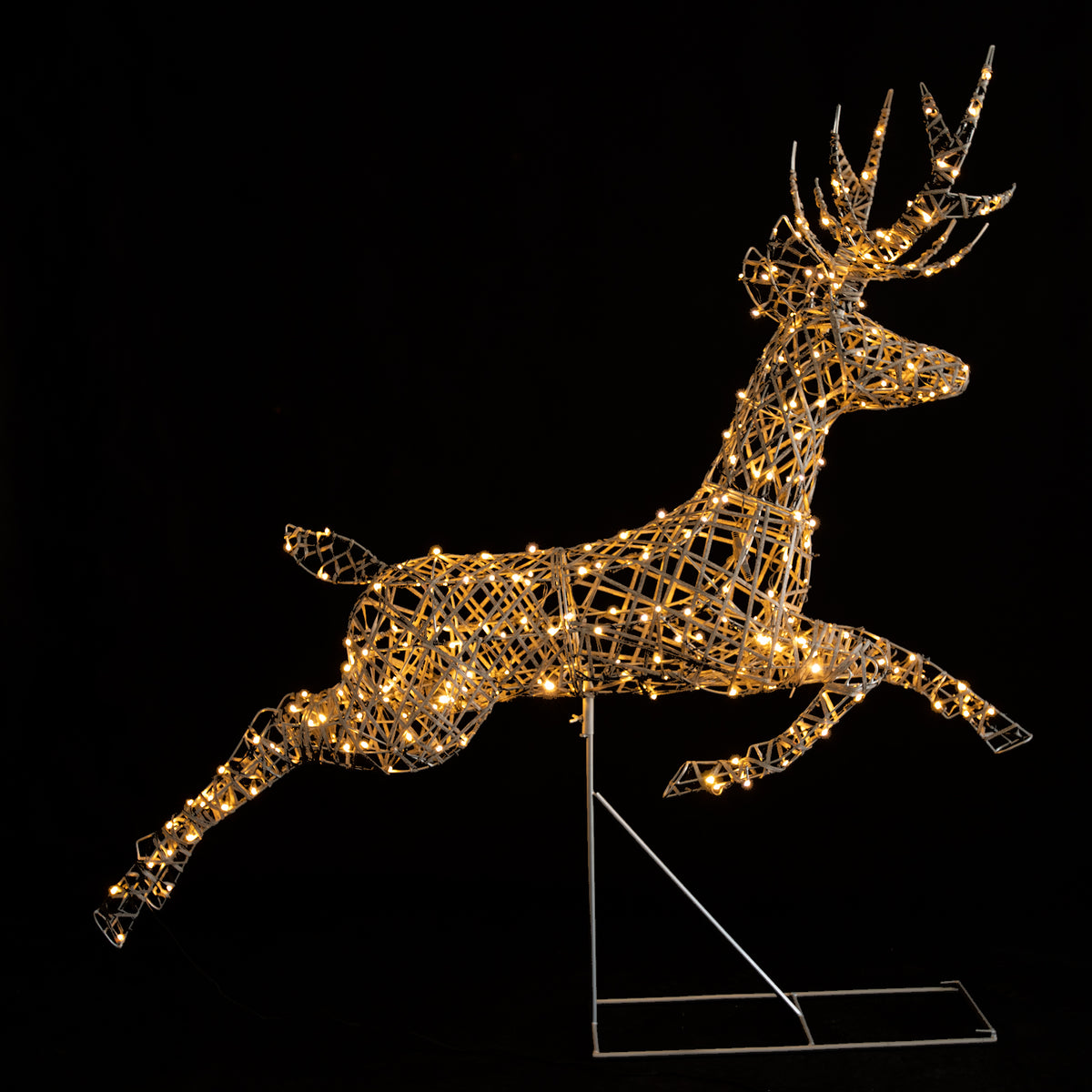 1.5M Grey Wicker Outdoor Light Up Christmas Leaping Stag With 300 White LEDS