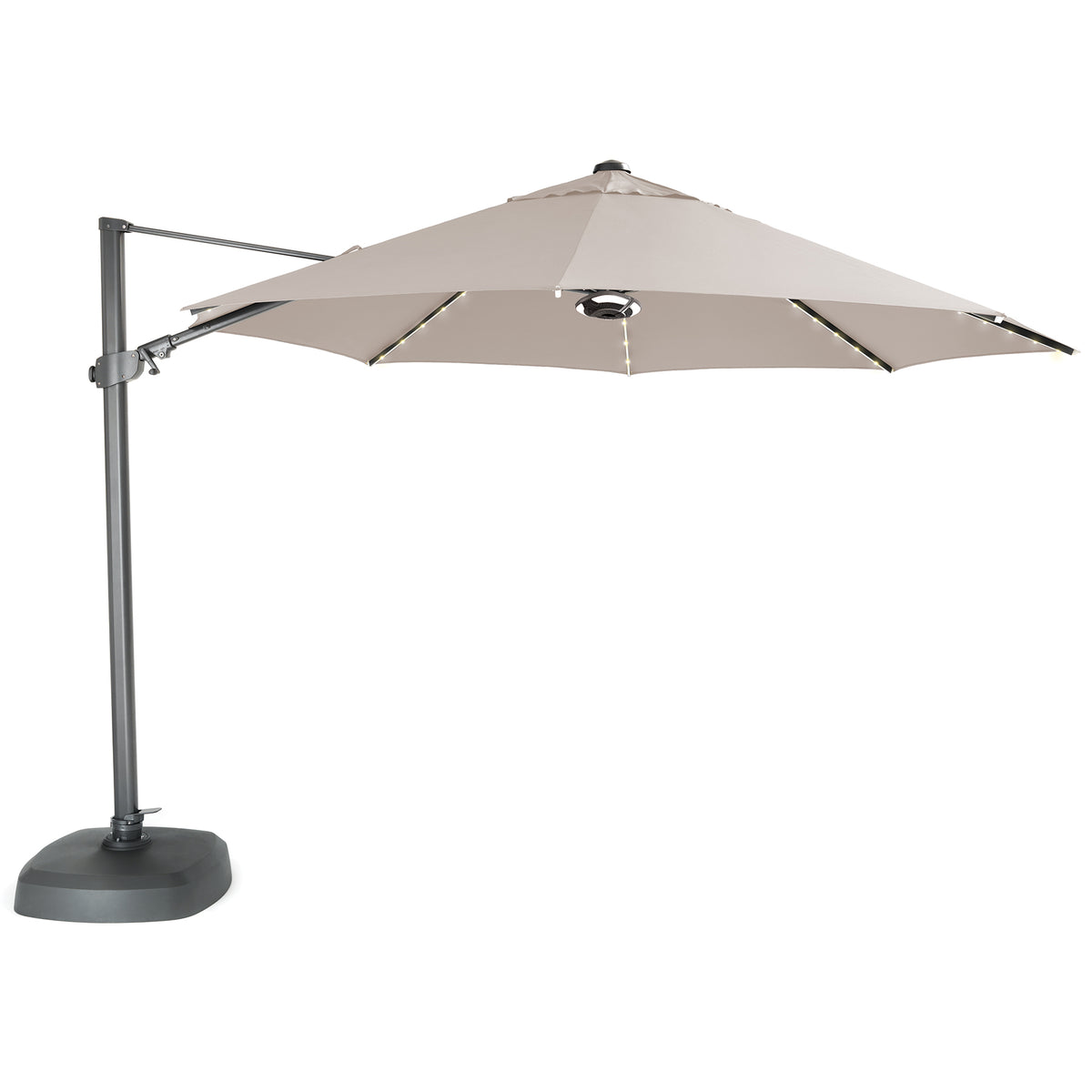 Kettler 3.5m Stone Free Arm Cantilever Parasol with LED Lights and Bluetooth Speaker