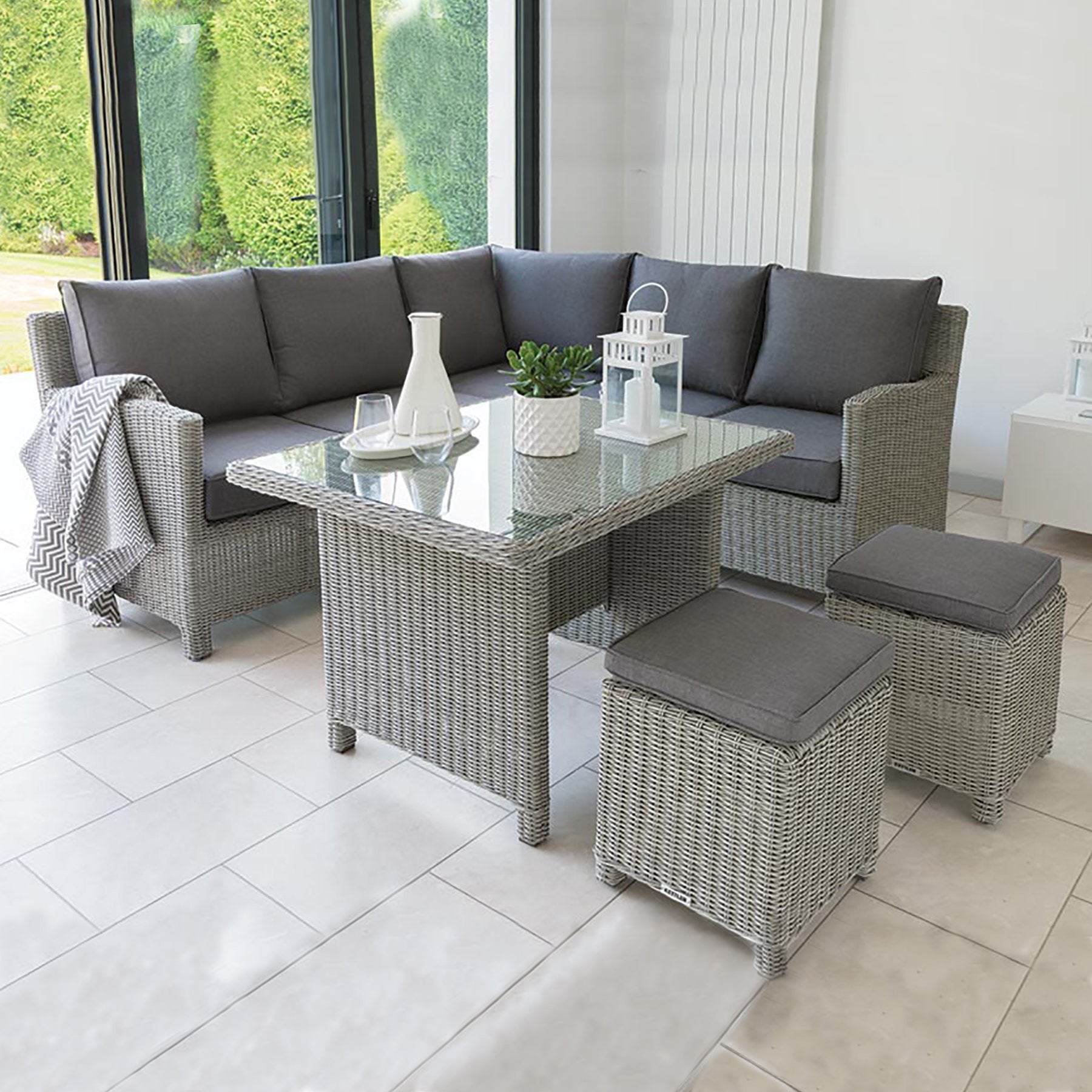 Kettler Palma Mini Corner White Wash Wicker Outdoor Sofa Set with